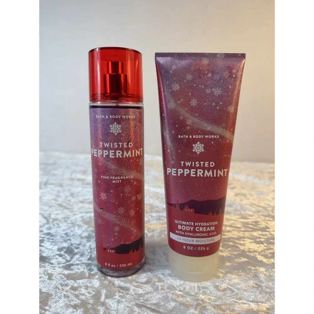 Bath & Body Works Twisted Peppermint Mist & Body Cream Gift Set‎ New